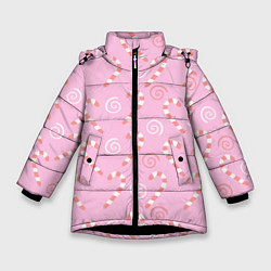 Куртка зимняя для девочки Новогодний леденец-трость, цвет: 3D-черный
