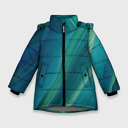 Куртка зимняя для девочки Сине-зелёная жидкая текстура - нейросеть, цвет: 3D-светло-серый
