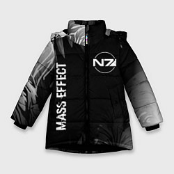 Куртка зимняя для девочки Mass Effect glitch на темном фоне вертикально, цвет: 3D-черный