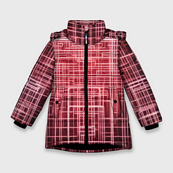 Куртка зимняя для девочки Красные неоновые полосы киберпанк, цвет: 3D-черный