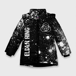 Куртка зимняя для девочки Elden Ring glitch на темном фоне вертикально, цвет: 3D-черный