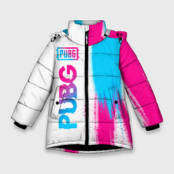 Куртка зимняя для девочки PUBG neon gradient style по-вертикали, цвет: 3D-черный