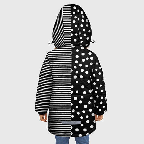 Зимняя куртка для девочки Мелкая полоска и белый горошек на чёрном / 3D-Светло-серый – фото 4