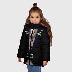 Куртка зимняя для девочки Фрак тёмный с цепочками и брошью, цвет: 3D-светло-серый — фото 2