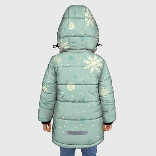Зимняя куртка для девочки Снежинки и звезды на матно зеленем / 3D-Светло-серый – фото 4