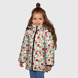 Куртка зимняя для девочки Красная пуансеттия с листьями, цвет: 3D-черный — фото 2