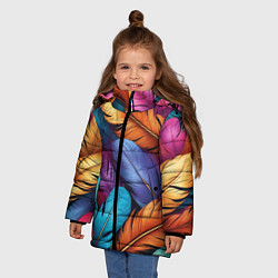 Куртка зимняя для девочки Перья паттерн - нейросеть, цвет: 3D-светло-серый — фото 2