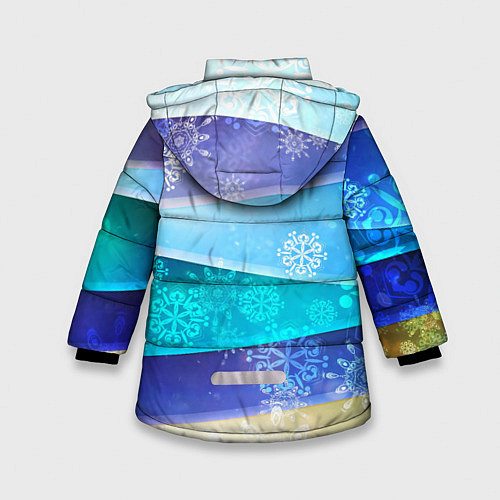 Зимняя куртка для девочки Абстрактный синий волнистый фон со снежинками / 3D-Красный – фото 2
