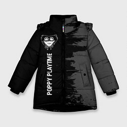 Куртка зимняя для девочки Poppy Playtime glitch на темном фоне по-вертикали, цвет: 3D-черный
