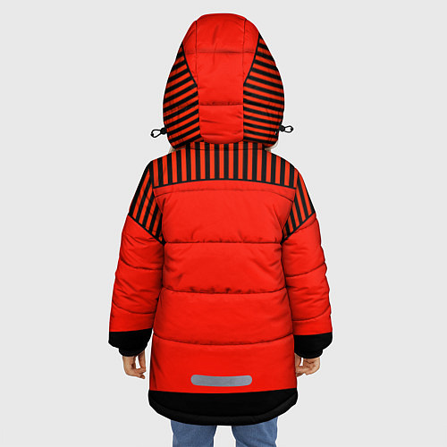 Зимняя куртка для девочки Оранжево черный комбинированный узор в полоску / 3D-Светло-серый – фото 4