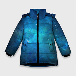 Куртка зимняя для девочки Голубой космос, цвет: 3D-черный