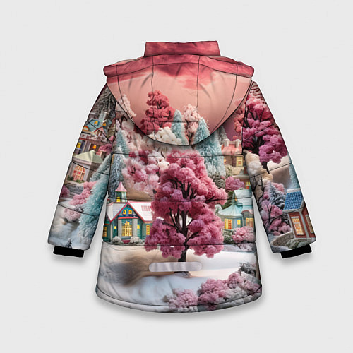 Зимняя куртка для девочки Зимний закат новый год / 3D-Красный – фото 2