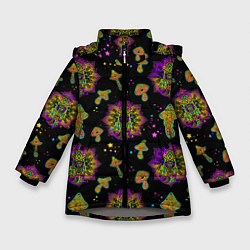 Куртка зимняя для девочки Грибы и мандалы, цвет: 3D-светло-серый