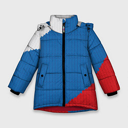 Куртка зимняя для девочки Белый синий красный вязаный фон, цвет: 3D-красный