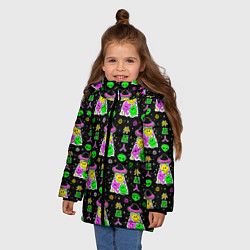 Куртка зимняя для девочки Цветные инопланетные существа, цвет: 3D-черный — фото 2