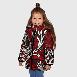 Куртка зимняя для девочки Красно белый узор на чёрном фоне, цвет: 3D-черный — фото 2