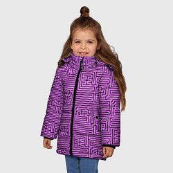 Куртка зимняя для девочки Лабиринт с иероглифами на сиреневом, цвет: 3D-светло-серый — фото 2