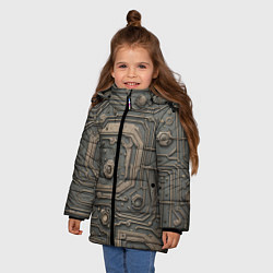 Куртка зимняя для девочки Металлическая ржавая обшивка с микросхемами и гайк, цвет: 3D-красный — фото 2