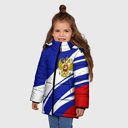 Куртка зимняя для девочки Герб России на абстрактных полосах, цвет: 3D-черный — фото 2