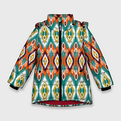 Зимняя куртка для девочки Орнамент икат - имитация аткласной ткани