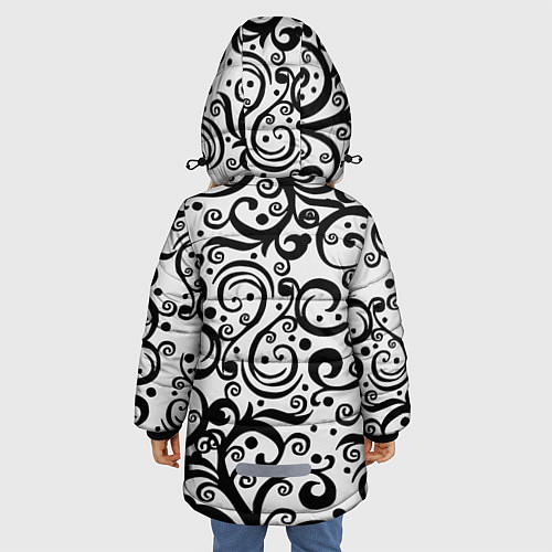 Зимняя куртка для девочки Чёрный кружевной узор / 3D-Светло-серый – фото 4