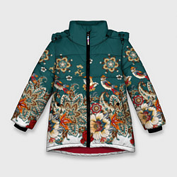 Зимняя куртка для девочки Индийский орнамент с птицами