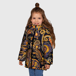 Куртка зимняя для девочки Индийские узоры пейсли, цвет: 3D-черный — фото 2