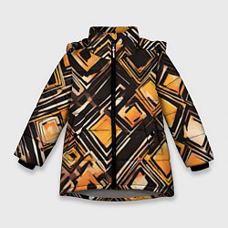Куртка зимняя для девочки Жёлтые ромбы и линии, цвет: 3D-светло-серый