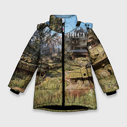 Куртка зимняя для девочки STALKER танки, цвет: 3D-черный