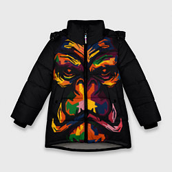 Куртка зимняя для девочки Морда гориллы поп-арт, цвет: 3D-светло-серый
