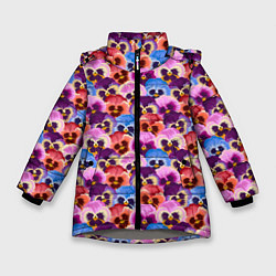 Зимняя куртка для девочки Разноцветные анютины глазки