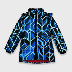 Куртка зимняя для девочки Синие полосы на чёрном фоне, цвет: 3D-красный