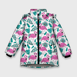 Куртка зимняя для девочки Тропический розовый фламинго, цвет: 3D-светло-серый