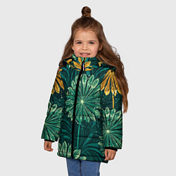 Куртка зимняя для девочки Одуванчики зеленая с желтым акцентом абстракция, цвет: 3D-светло-серый — фото 2