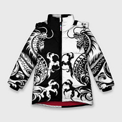 Куртка зимняя для девочки Черный и белый дракон, цвет: 3D-красный