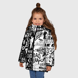 Куртка зимняя для девочки Billie Eilish чернобелые битва лого, цвет: 3D-черный — фото 2