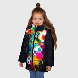 Куртка зимняя для девочки Разноцветные футбольные мячи, цвет: 3D-черный — фото 2