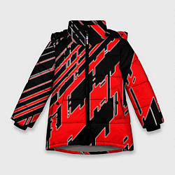 Куртка зимняя для девочки Киберпанк линии красные, цвет: 3D-светло-серый