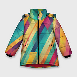 Куртка зимняя для девочки Цветные диагональные полосы, цвет: 3D-красный