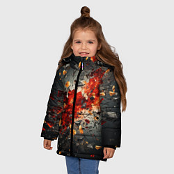 Куртка зимняя для девочки Желтые и черные осколки после взрыва, цвет: 3D-красный — фото 2