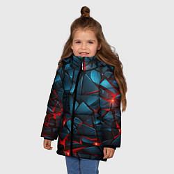 Куртка зимняя для девочки Синие плиты с красным разломом, цвет: 3D-красный — фото 2