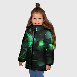Куртка зимняя для девочки Геометрическая текстурная зеленая абстракция, цвет: 3D-красный — фото 2
