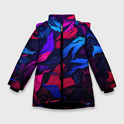 Куртка зимняя для девочки Синие и фиолетовые яркие краски, цвет: 3D-черный
