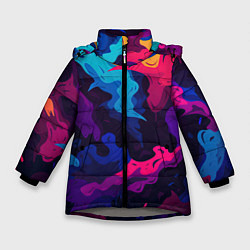 Куртка зимняя для девочки Яркие абстрактные фигуры, цвет: 3D-светло-серый