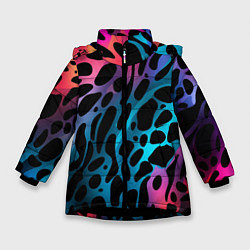 Куртка зимняя для девочки Черные пятна на разноцветном фоне, цвет: 3D-черный