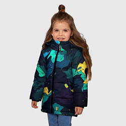 Куртка зимняя для девочки Акватический камуфляж, цвет: 3D-черный — фото 2