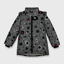 Куртка зимняя для девочки Серый цвет: глазики-косоглазики, цвет: 3D-светло-серый
