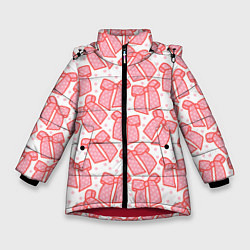 Куртка зимняя для девочки Узор с розовыми бантами в горошек, цвет: 3D-красный