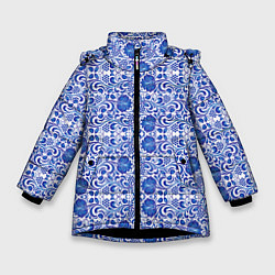 Куртка зимняя для девочки Гжельская роспись, цвет: 3D-черный