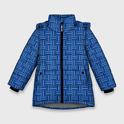 Куртка зимняя для девочки Полосы в квадратах паттерн синий, цвет: 3D-светло-серый